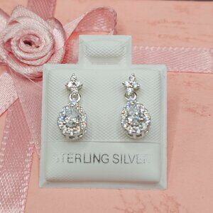 Sterling Silver 925 Rhodium Plated Mini CZ Teardrop Stud Earrings